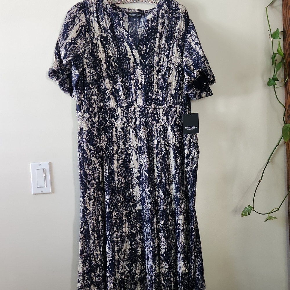 Simply Vera Vera Wang Navy and Cream Printed Maxi Dress